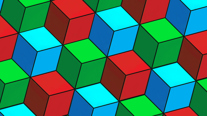 Abstract 3D cubes in red, green, and blue