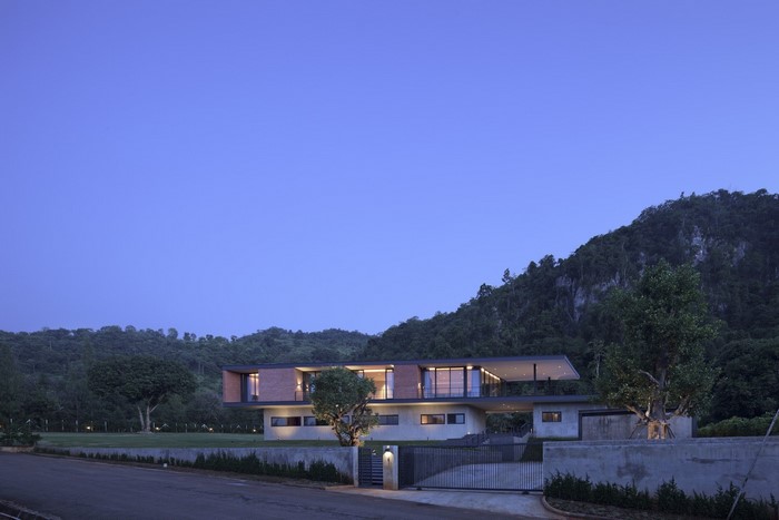 Modern house with brick facade and large windows