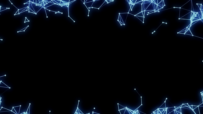 Abstract blue network of lines and dots on black background