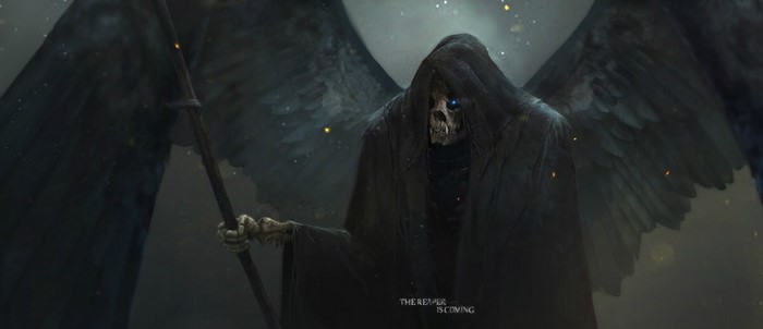 The Grim Reaper with wings and a scythe