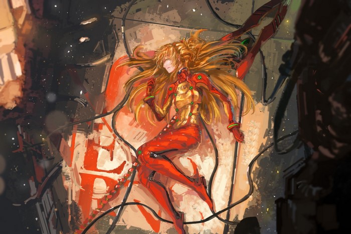 Asuka Langley Soryu from Neon Genesis Evangelion in a plugsuit