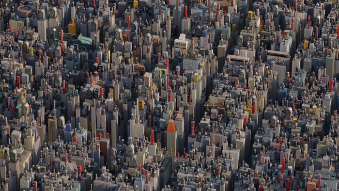 Miniature city with many buildings and skyscrapers