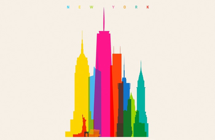 Colorful New York City Skyline with Statue of Liberty