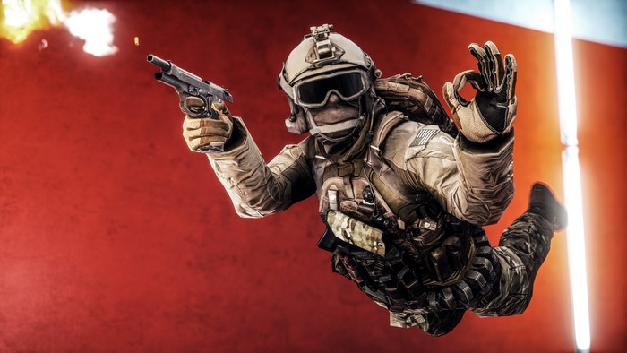 Soldier firing pistol in Battlefield 4