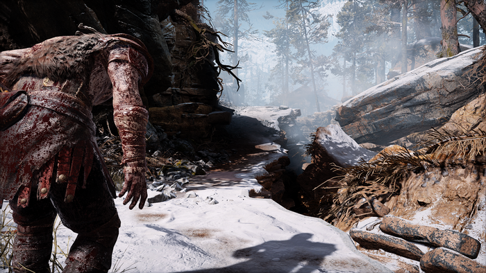 Kratos from God of War (2018) in a snowy forest
