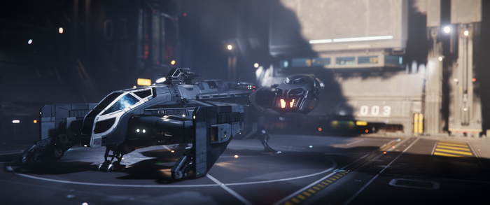 Star Citizen spaceship in a hangar