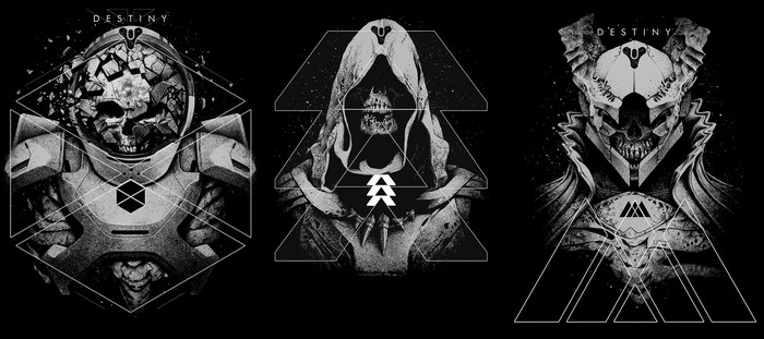Destiny video game art with skulls and geometric designs