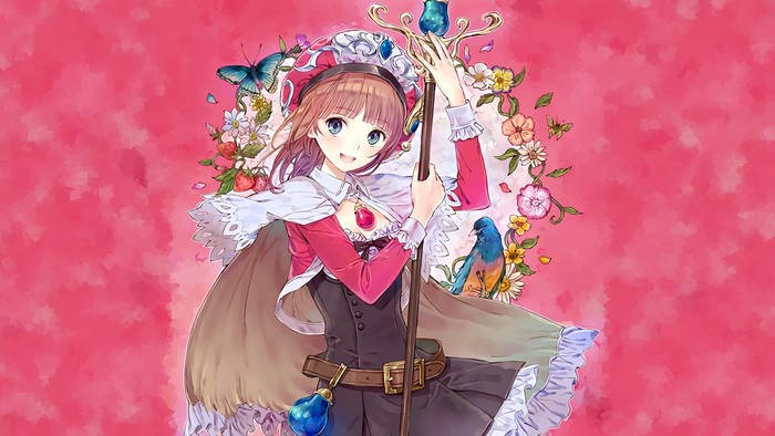 Anime girl with staff and flowers