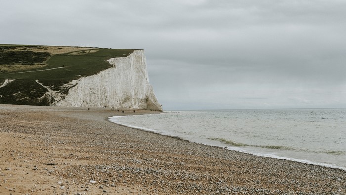 White cliffs of Dover, England coast with sea and beach