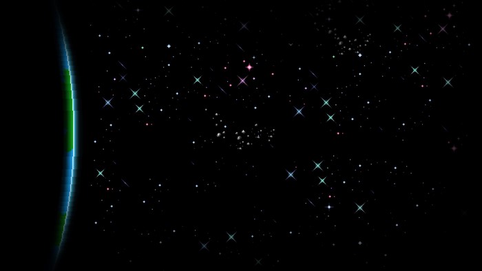 Pixel art planet and stars in space