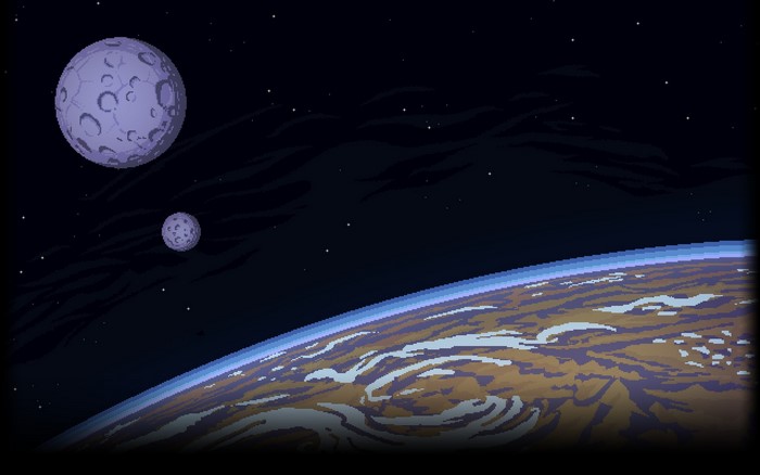 Pixel art of planets and moons in space