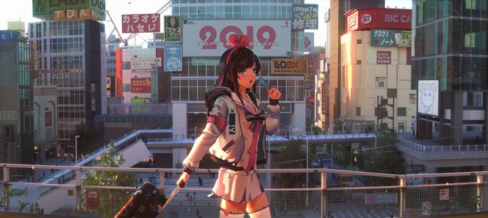 Kizuna Ai in Vibrant Tokyo Street