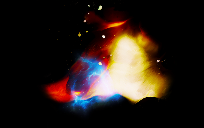 Abstract artwork of red and blue fire on black background