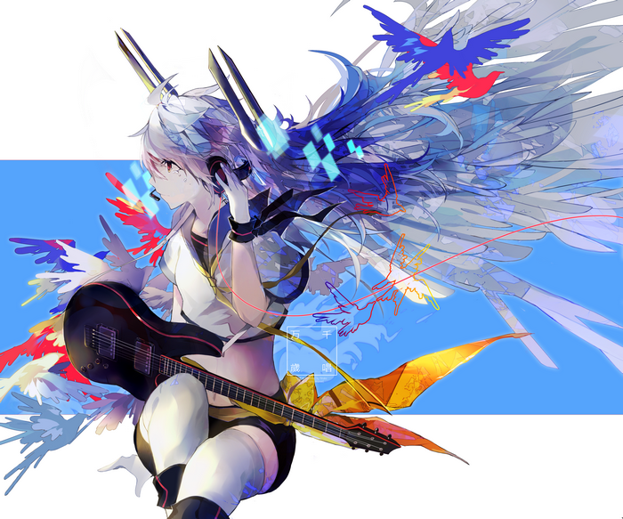 Anime girl with guitar and wings