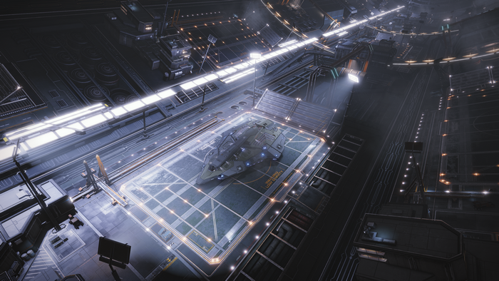 4K Elite: Dangerous Python spaceship in hangar