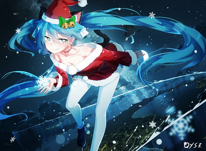 Hatsune Miku in Santa costume with cat ears