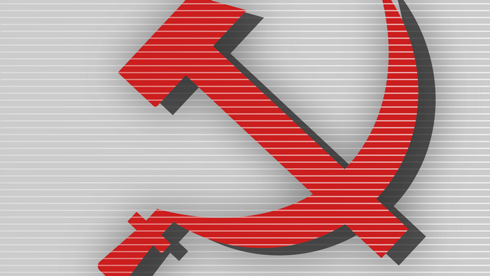 Red hammer and sickle symbol with horizontal lines