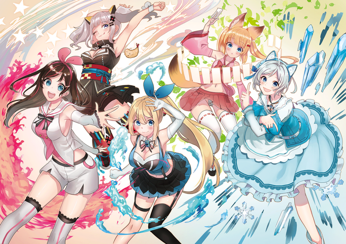 Virtual YouTubers Kizuna Ai, Kaguya Luna, and friends