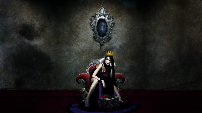 Evil Queen from Snow White sitting on a throne