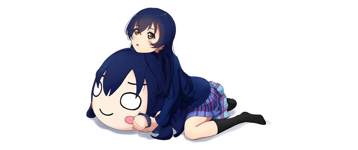 Sonoda Umi from Love Live! sitting on a plushie