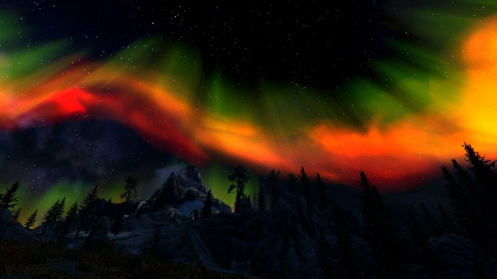 The Elder Scrolls V: Skyrim Aurorae over Mountains