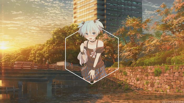 Anime girl with short hair in urban setting