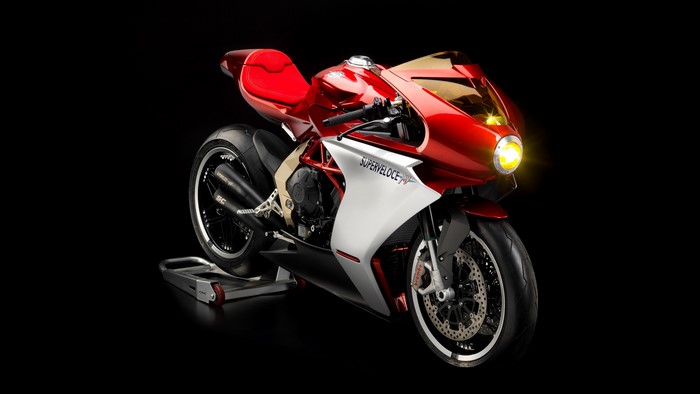 4K motorcycle with red and white body on black background
