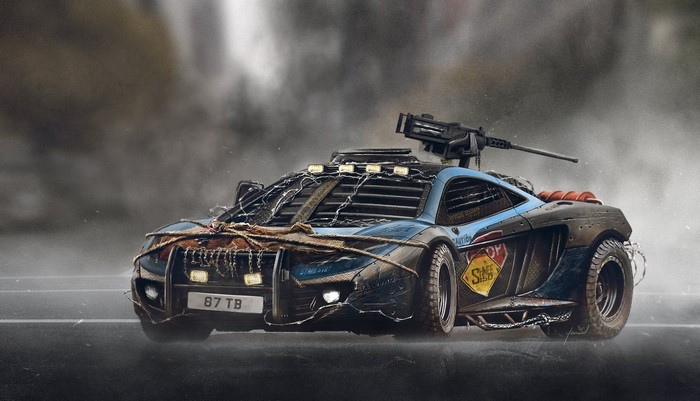 Modified McLaren MP4-12C with mounted machine gun