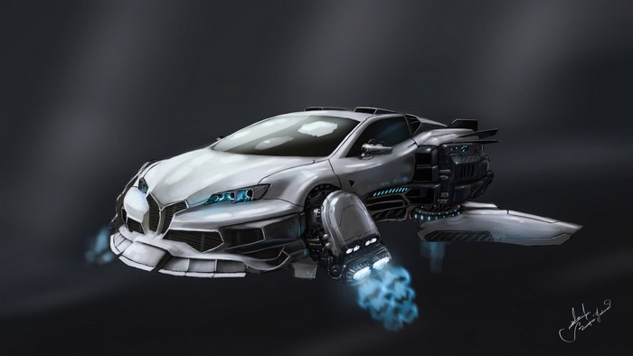Futuristic concept car with thrusters