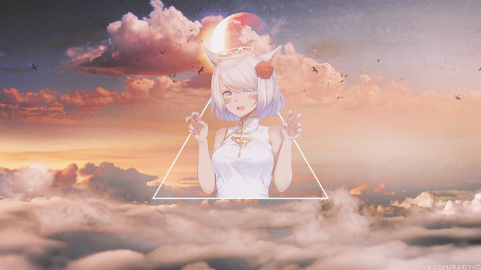 Anime girl with animal ears in the sky