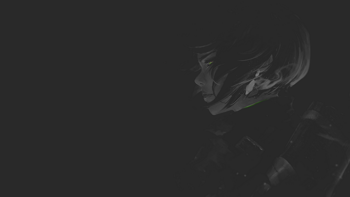 Anime girl with green eyes in dark background