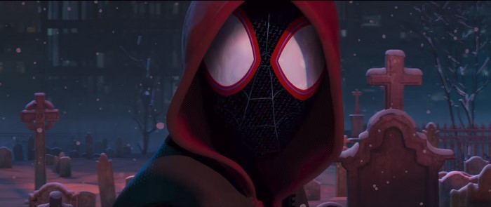 Miles Morales from Spider-Man: Into the Spider-Verse in a cemetery