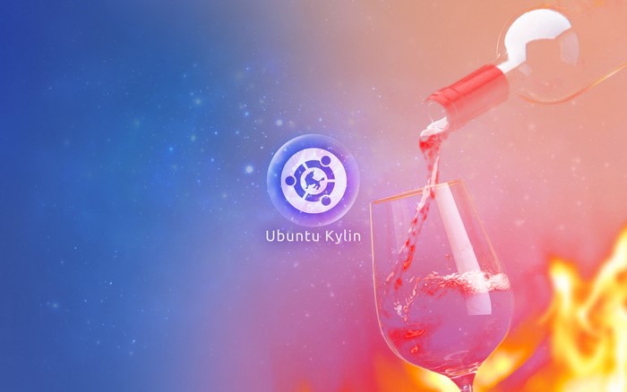 Ubuntu Kylin logo with wine pouring into a glass