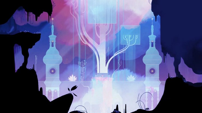 Gris video game art with abstract structures