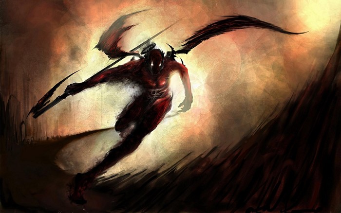 Demonic creature with wings and scythe