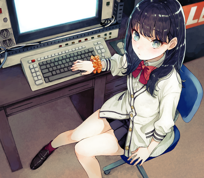 Rikka Takarada from SSSS.GRIDMAN using a computer