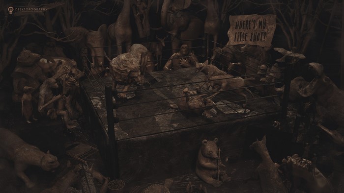 Animals in a wrestling ring with a sign that says "WHERE'S MY TITLE SHOT?"