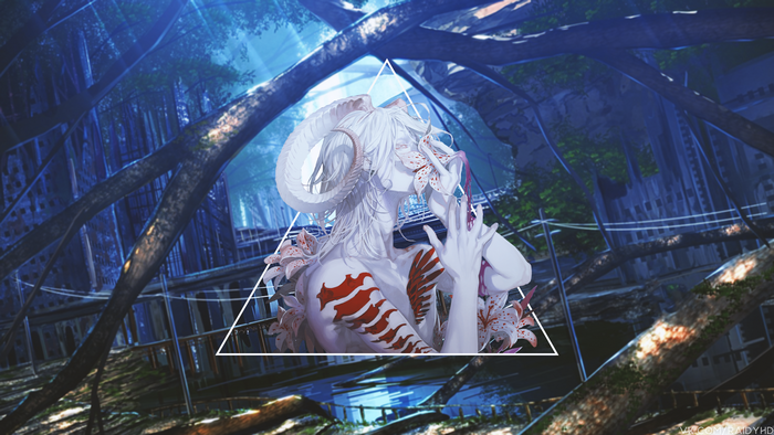 4K Anime Boy with Horns and Flowers