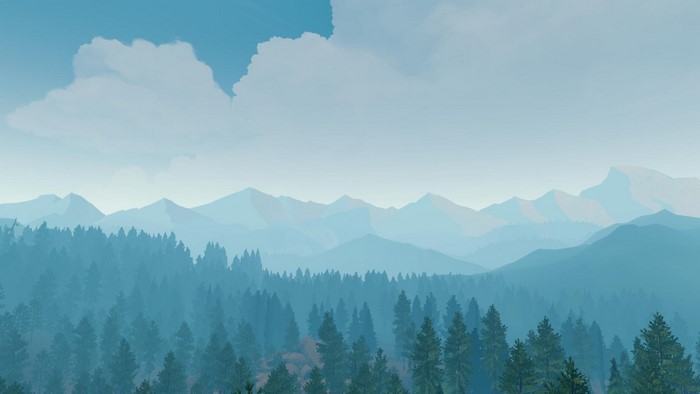Firewatch video game art with mountains and forest