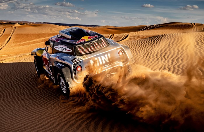 MINI JCW Rally Car Racing Through Desert Dunes
