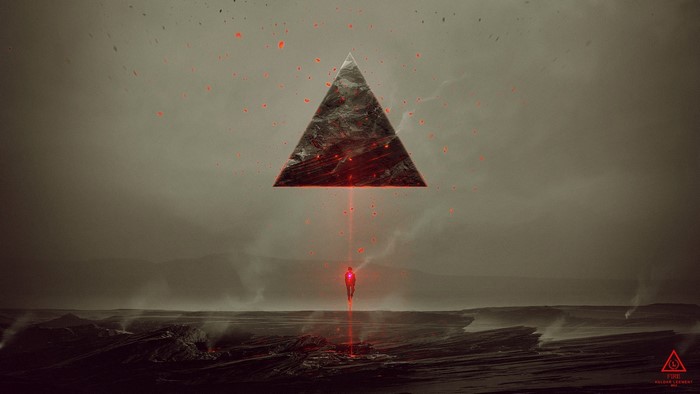 Man levitating under a floating pyramid by Kuldar Leement