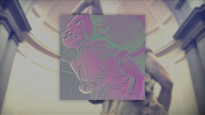 Digital art edit of a statue with vaporwave aesthetic
