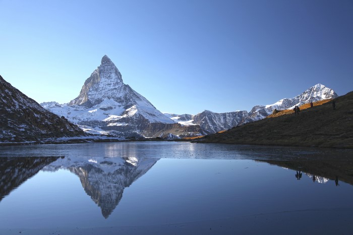 4K Matterhorn reflection in mountain lake