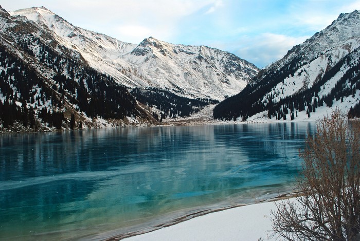 4K Winter Snowy Mountain Landscape Lake