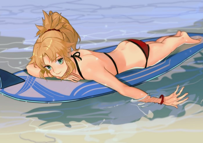 Mordred from Fate Series on a surfboard