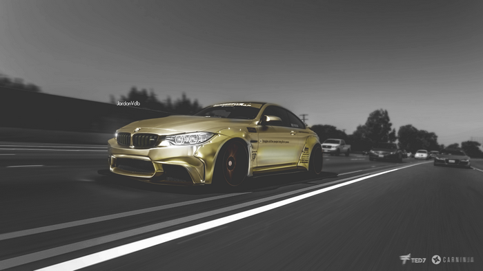 Gold BMW M4 on a Highway
