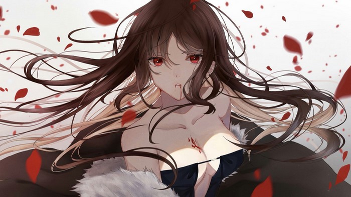Anime girl with red eyes and blood from Fate/Grand Order