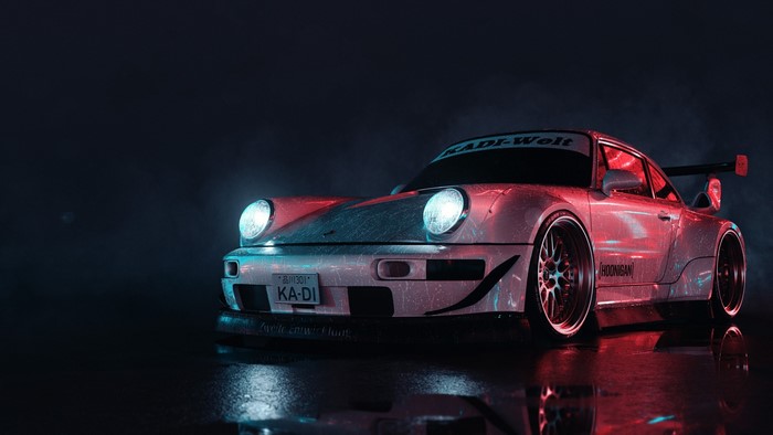 Red Porsche 964 in Dark Setting