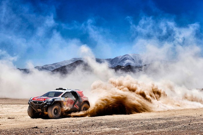 Peugeot Rally Car Racing Through Dust