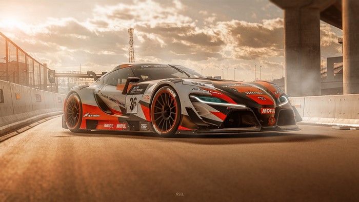 Toyota GR Supra GT4 racing car on a track